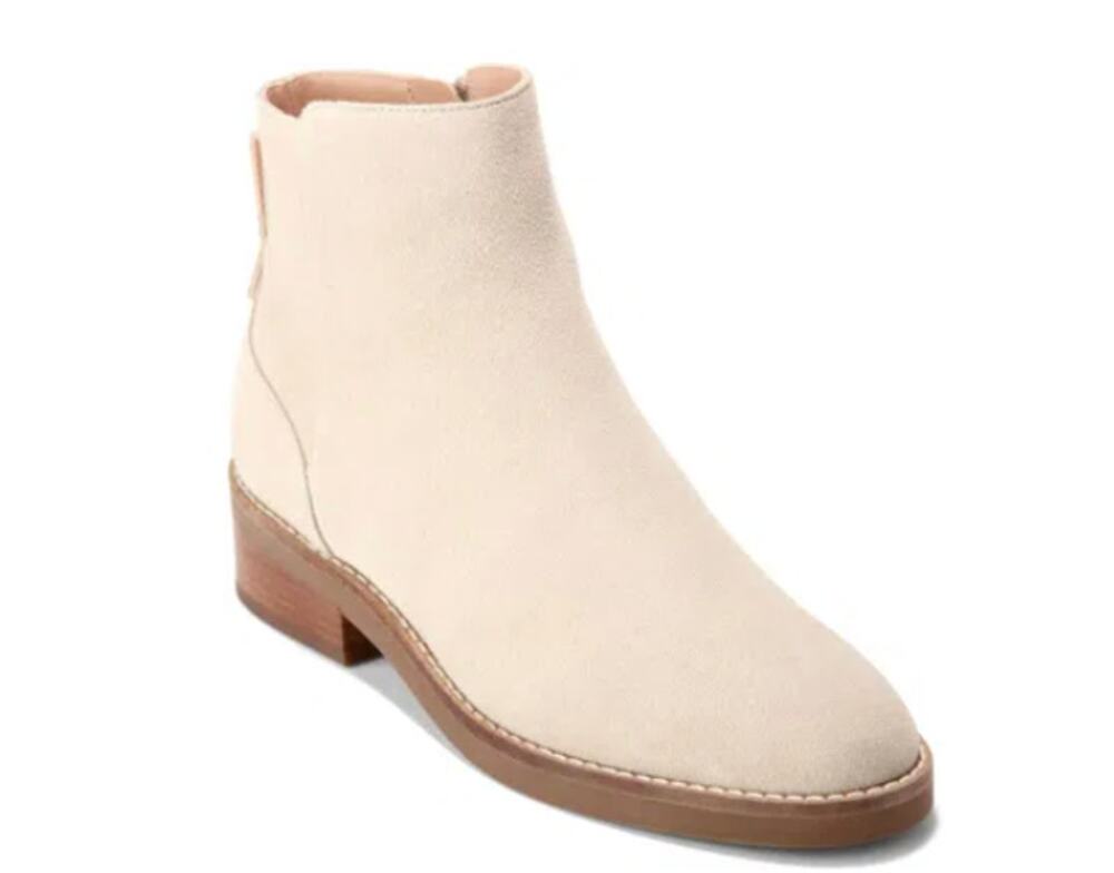 Cole Haan Ramona Waterproof Ankle Bootie 10 Beige NWOT Suede Boots Academia Prep